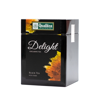 Кволіті Delight чорний чай з травами, пелюстками гебіскуса та ароматом чорниці 100 г ж/б