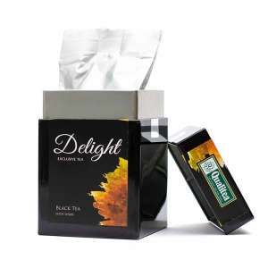 Кволіті Delight чорний чай з травами, пелюстками гебіскуса та ароматом чорниці 100 г ж/б